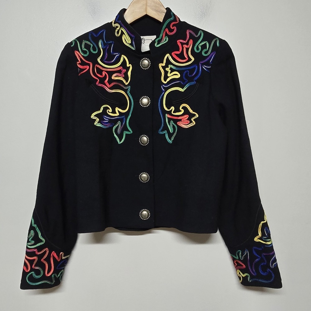 VTG‎ Scully By Marsha Wright Womens Black Western Embroidered Jacket Sz S Rodeo